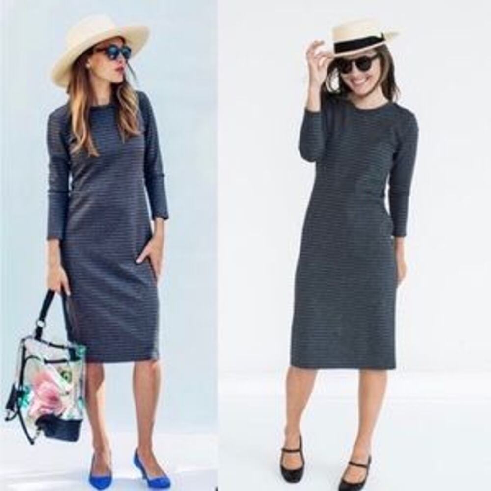 Sonnet James Play Stripe Midi Dress Navy White - Picture 1 of 7